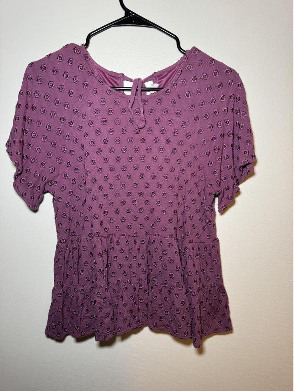 Altar’d State Purple Embroidered Flowers Blouse Flare Size Medium PTP 20 GC